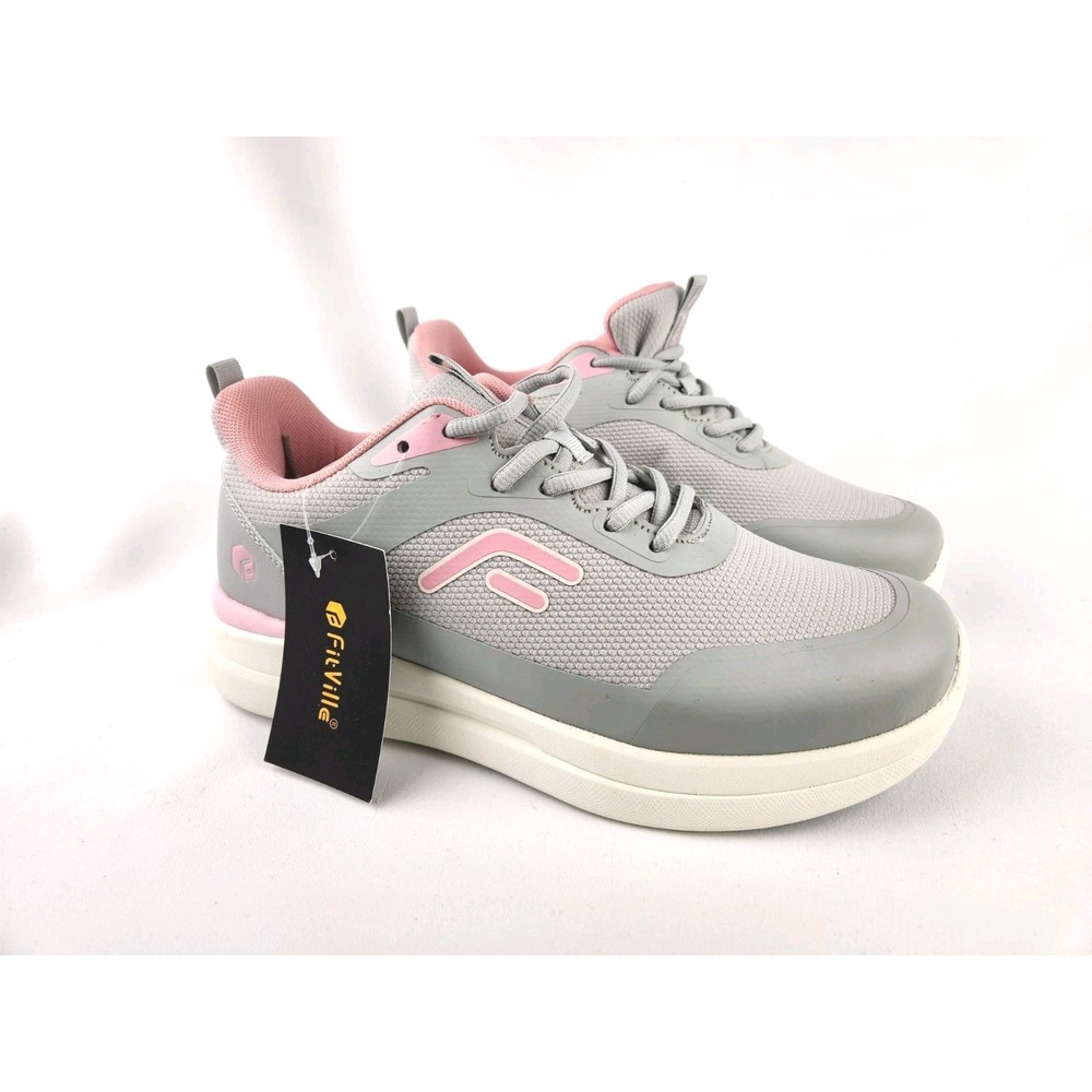 FitVille Womens Sneakers 10.5 W Wide Pink Gray Toe Walking Shoes Training‎ Gym